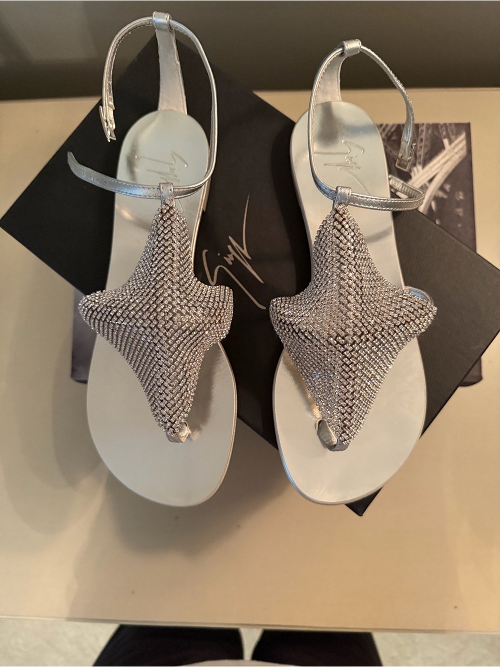 Giuseppe Zanotti Silver Crystal Mesh slim ankle strap Sandals - Picture 6 of 6